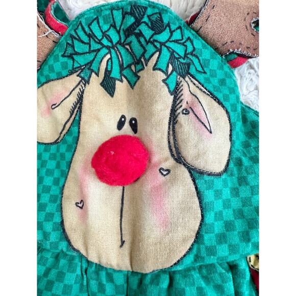 90’s Homemade Daisy Kingdom Rudi Reindeer Quilted Christmas Overalls - Picture 2 of 11